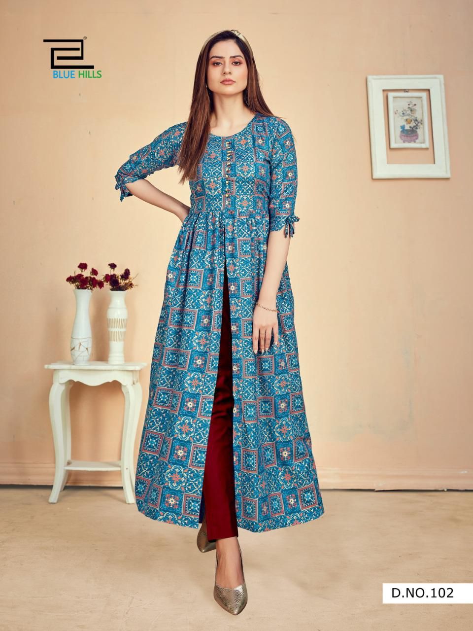 Blue Hills Calender 5 Nx Rayon Ethnic Wear Desinger Long Printed Kurti Collection
